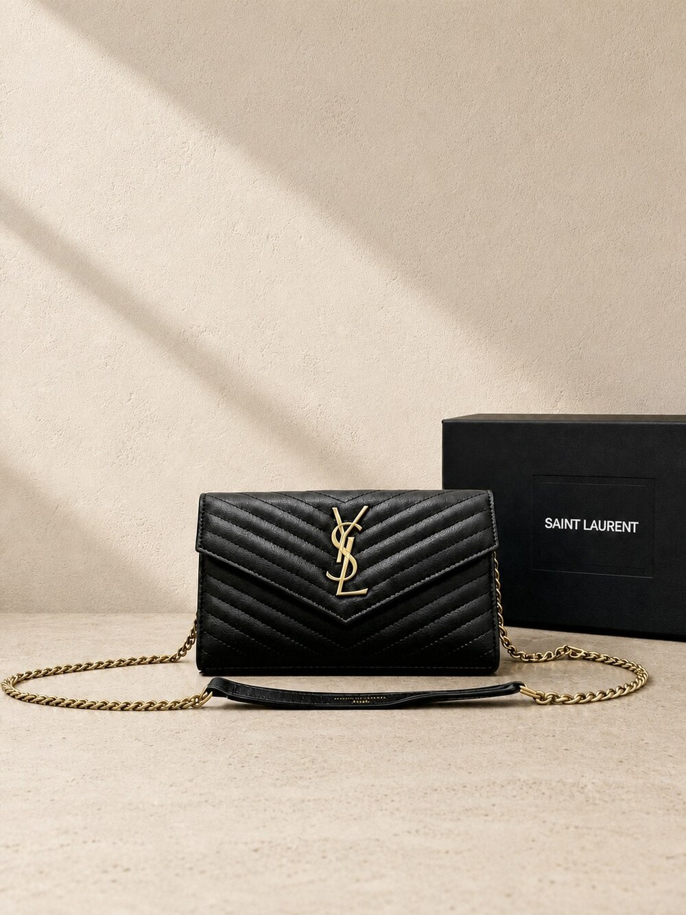 Yves Saint Laurent Black Calfskin Chain Wallet